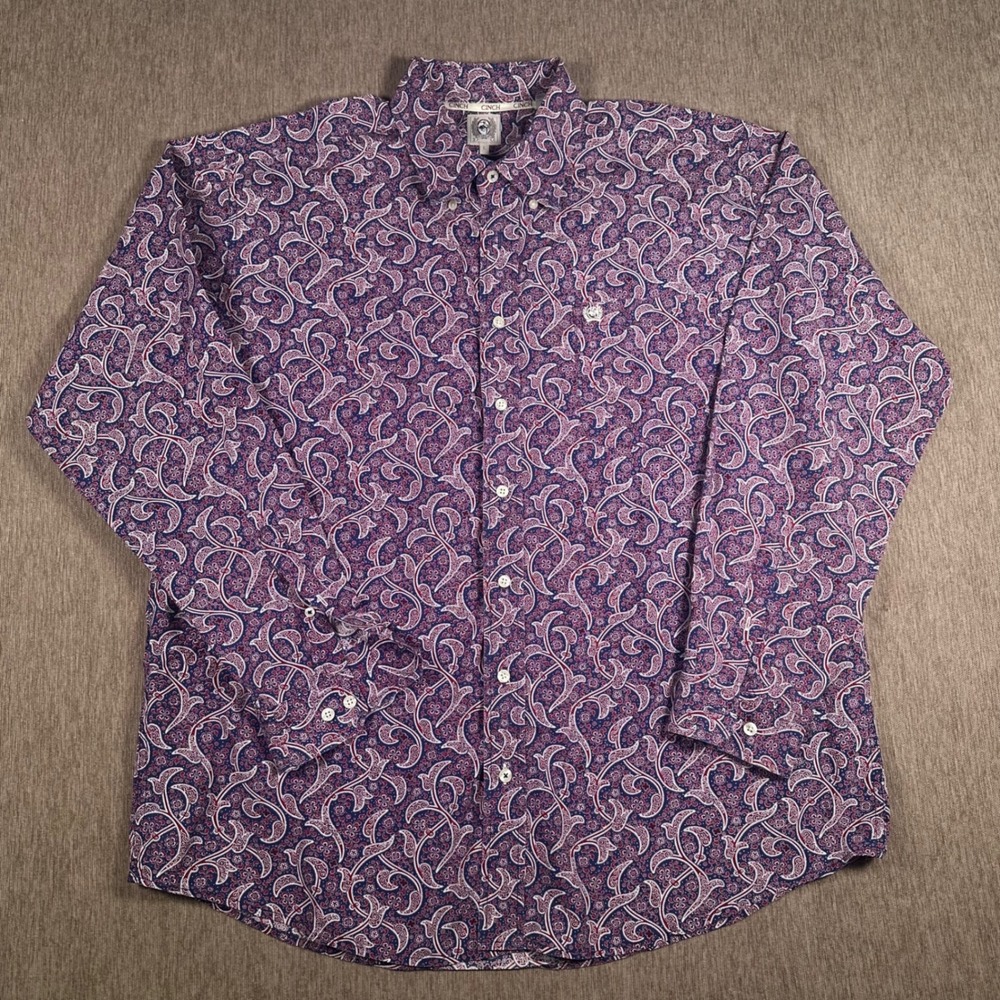 Cinch Mens Large Blue Red Paisley Long Sleeve Western Button Down Cotton Shirt